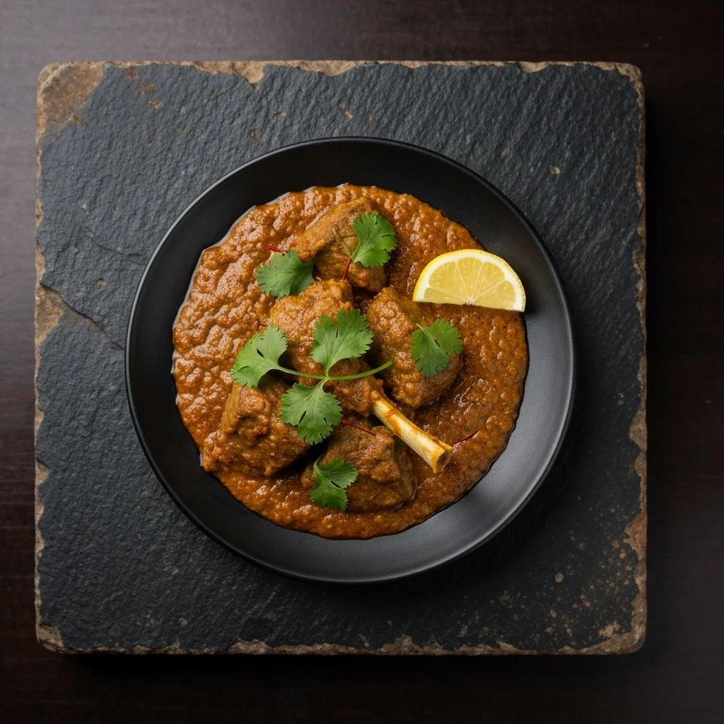 Pathar ka gosht, single plate overhead, Hashtag restaurant