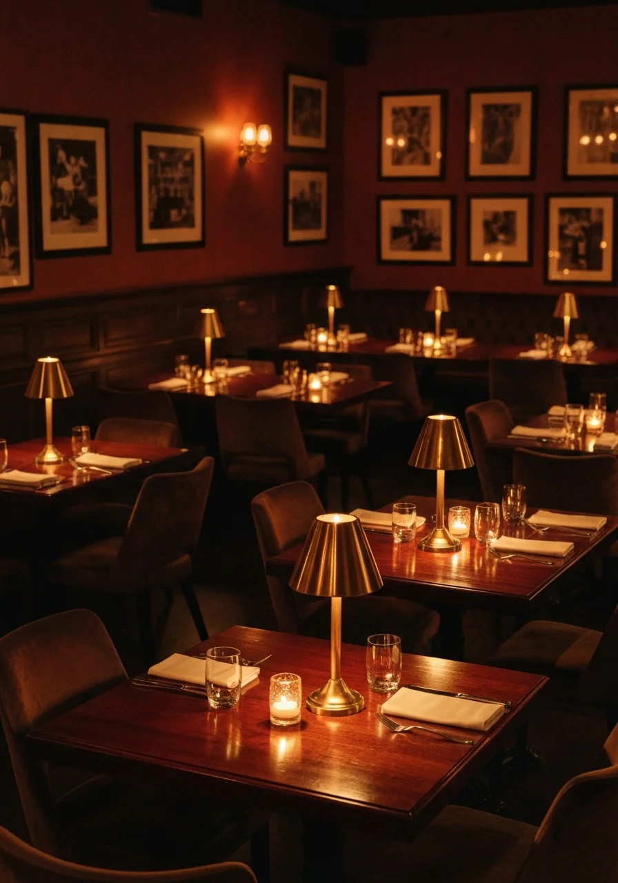 Hashtag dining room, brass lamps at golden hour